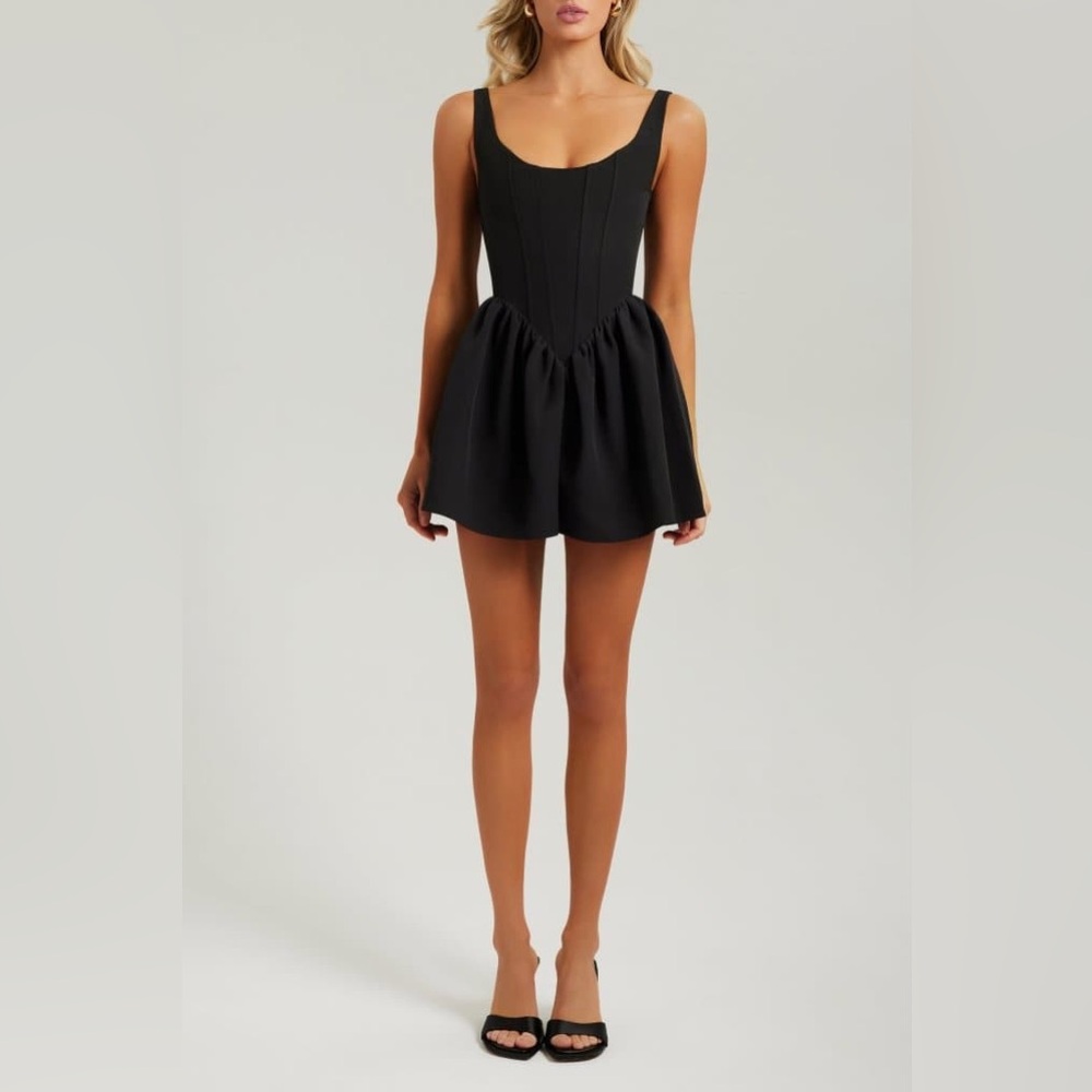 Heiress Beverly Hills Black Corset Flared A-Line Crepe Mini Dress L